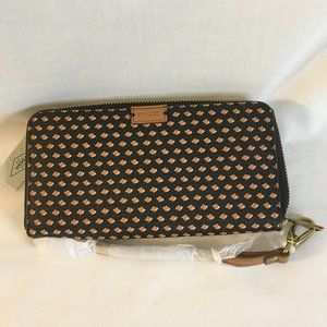 Fossil Emma Women's Wallet Coated Fabric Zip Around Clutch...Cream/Black/Brown